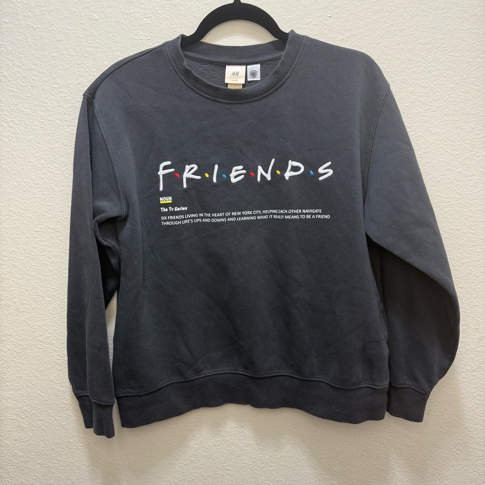 H&M Friends WB black classic logo sweatshirt w/print&embroidery -Y2K-Sz S-unisex